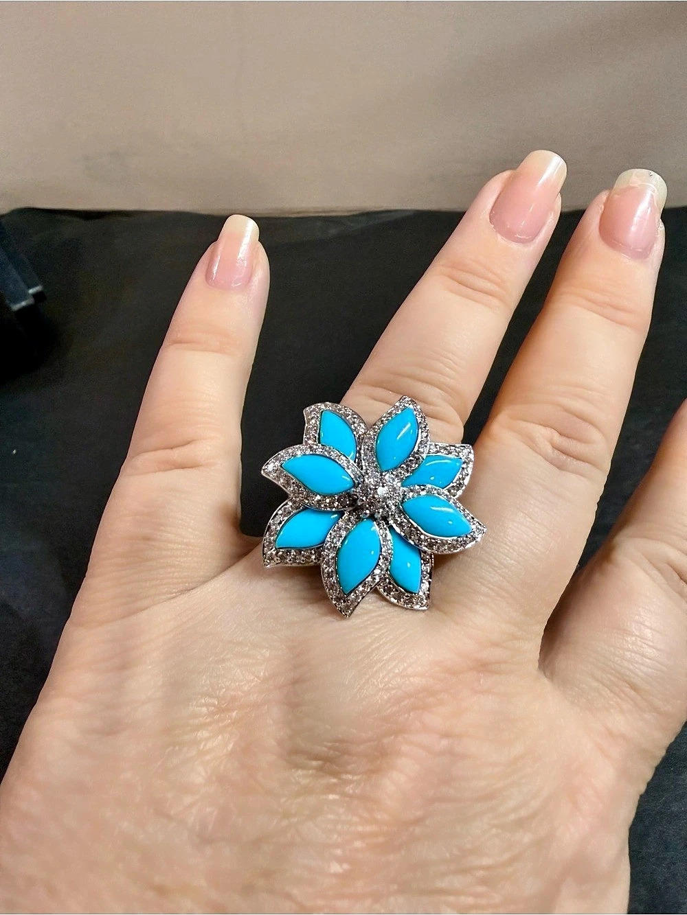 Turquoise Floral Statement Ring Size 9
